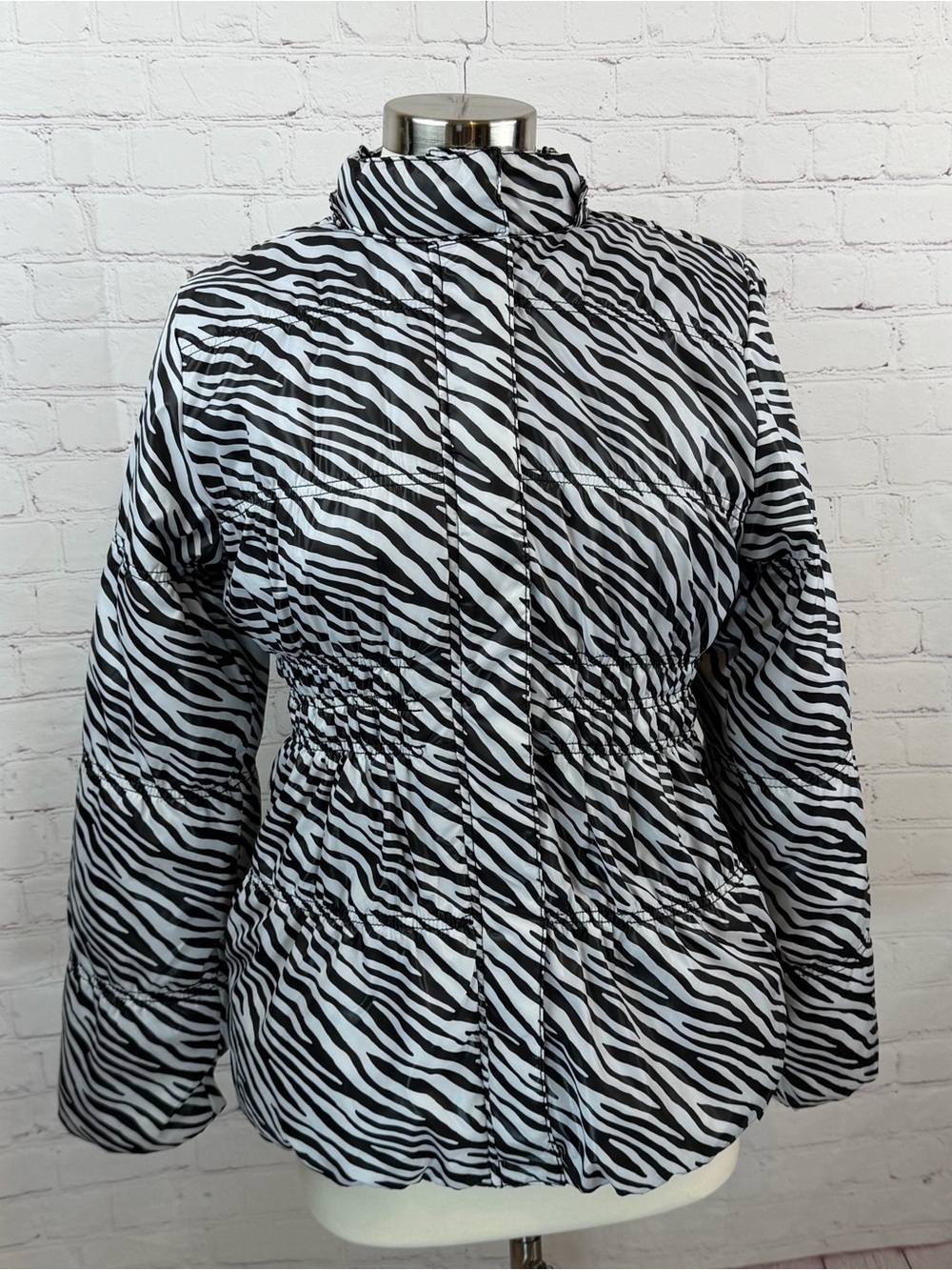 Copper Key Black & White Zebra Print Puffer Jacket